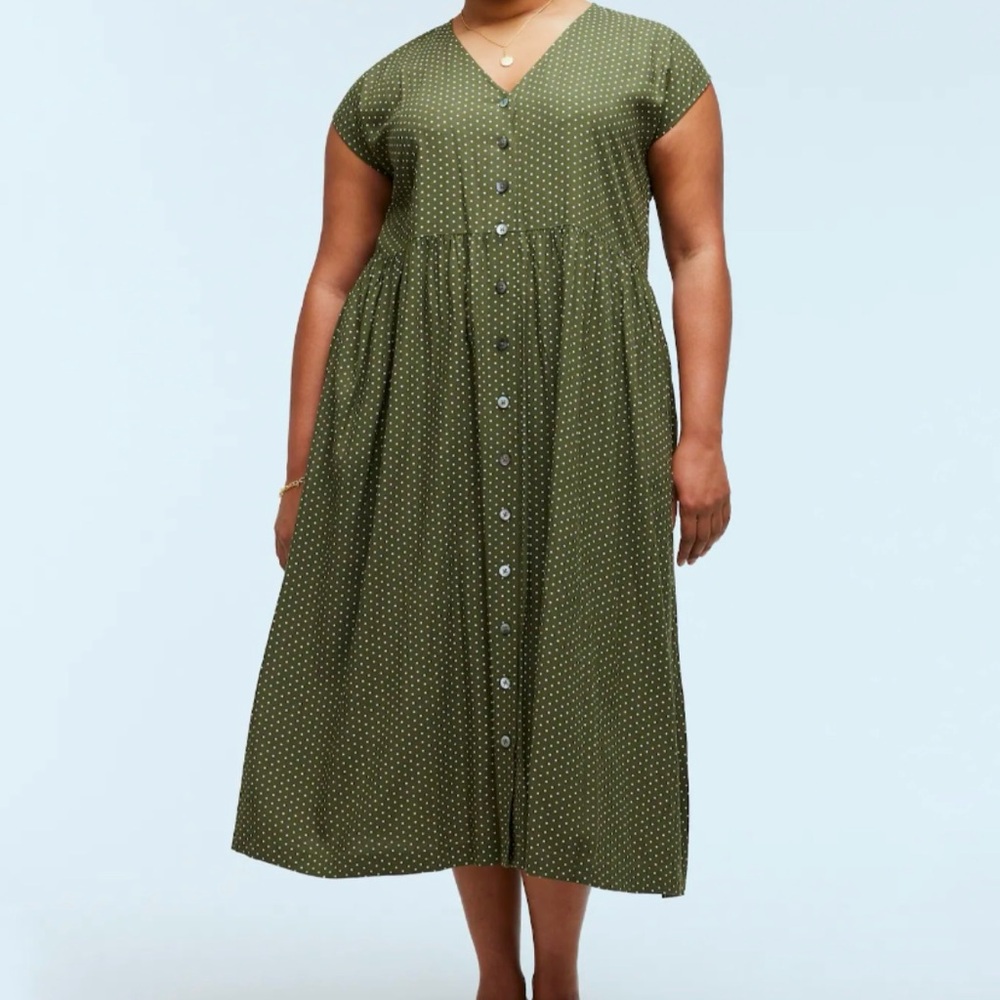 Button-Front Midi Dress in "Desert Olive"